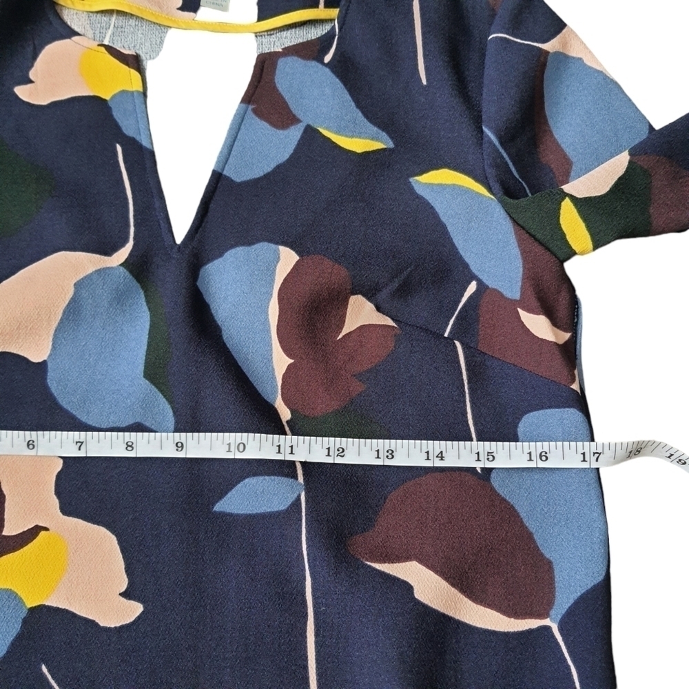 Boden Navy Floral Long 3/4 Sleeve Mini Dress Pockets Split V-neck Size 2R - Picture 12 of 14